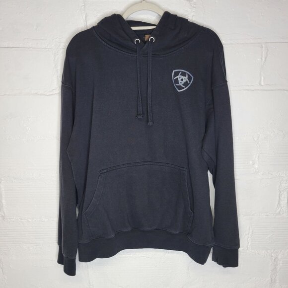 Ariat Men's Large Pullover Hoodie Sweatshirt Black Logo - Picture 1 of 4
